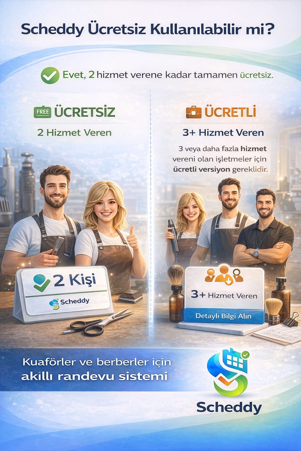 Scheddy ücretsiz kullanılabilir mi? – 2 hizmet verene kadar tamamen ücretsiz, 3 ve üstü için ücretli plan